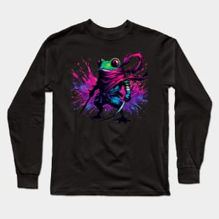 Cool Japanese Ninja Samurai Frog Ink Splash Art Long Sleeve T-Shirt